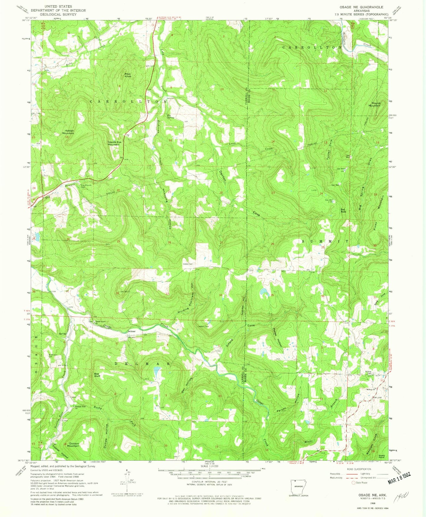 Classic USGS Osage NE Arkansas 7.5'x7.5' Topo Map Image