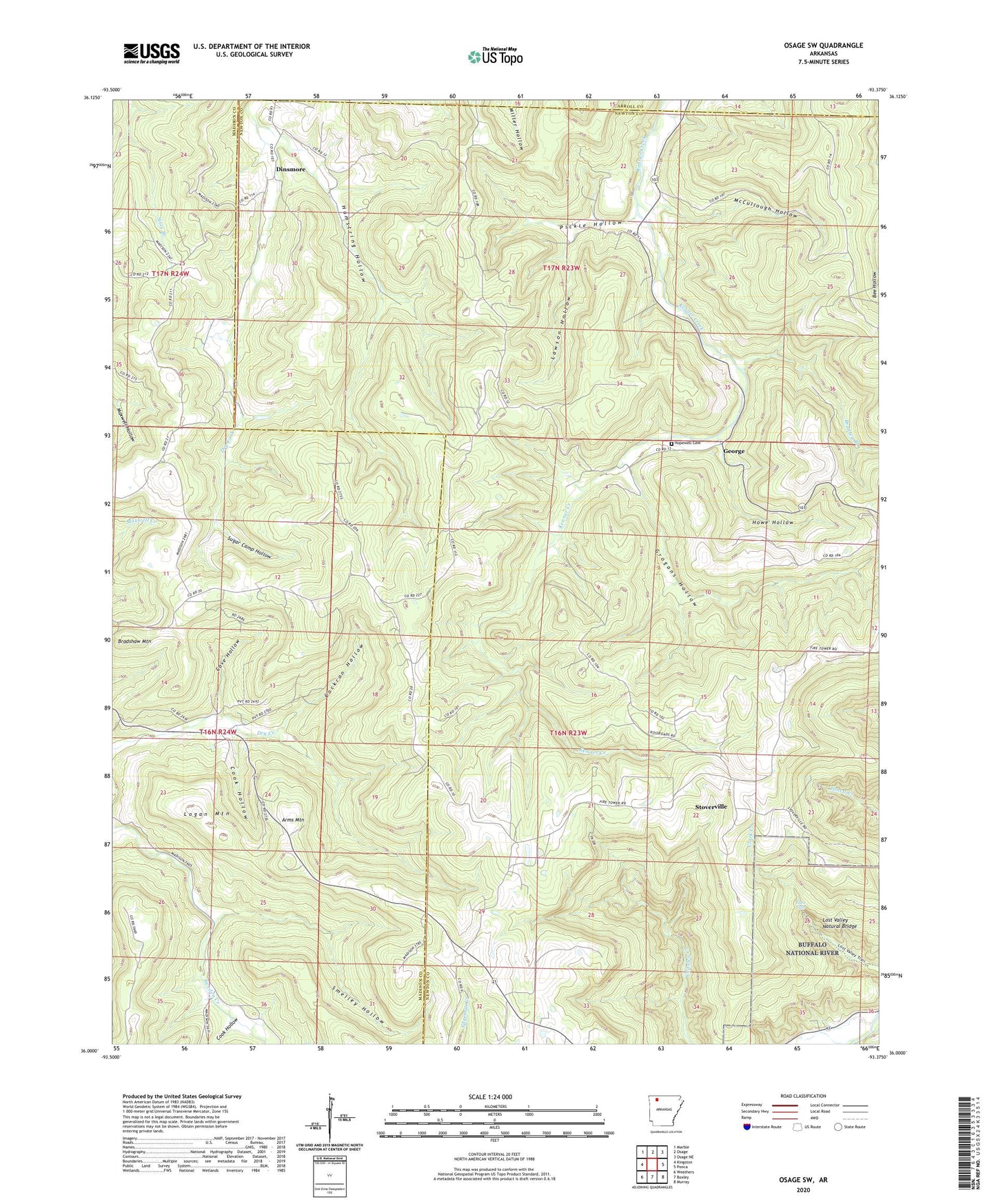 Osage SW Arkansas US Topo Map Image
