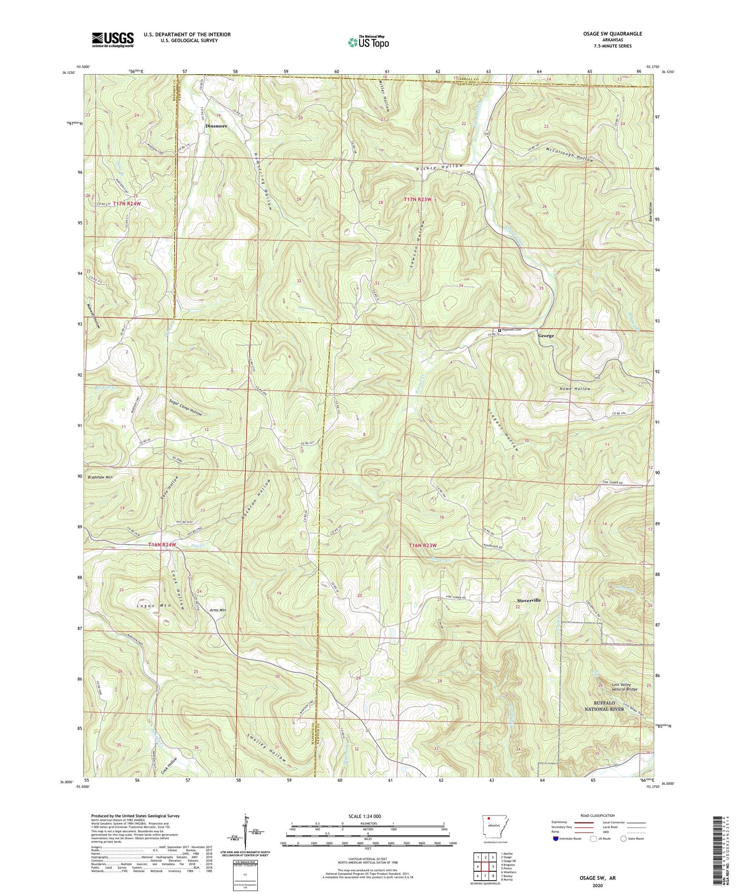 Osage SW Arkansas US Topo Map Image
