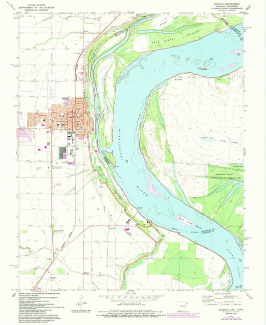 Classic USGS Osceola Arkansas 7.5'x7.5' Topo Map Image