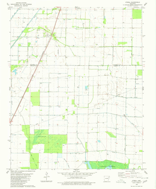 Classic USGS Otwell Arkansas 7.5'x7.5' Topo Map Image