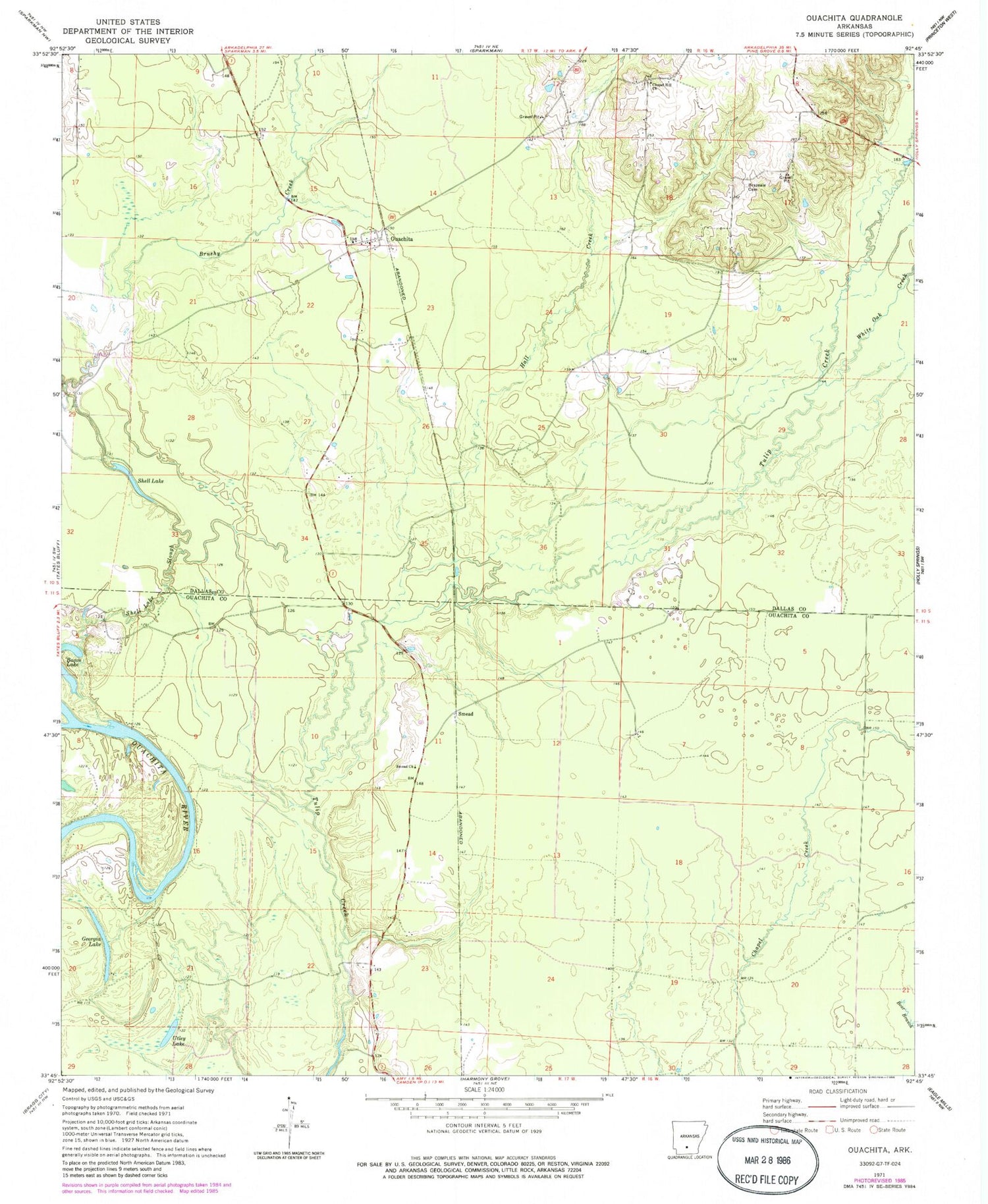 Classic USGS Ouachita Arkansas 7.5'x7.5' Topo Map Image