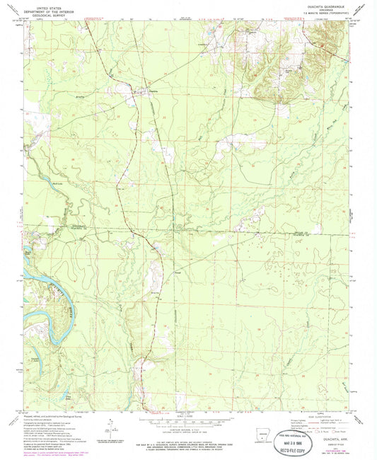 Classic USGS Ouachita Arkansas 7.5'x7.5' Topo Map Image