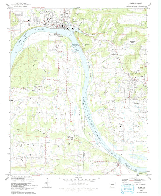 Classic USGS Ozark Arkansas 7.5'x7.5' Topo Map Image