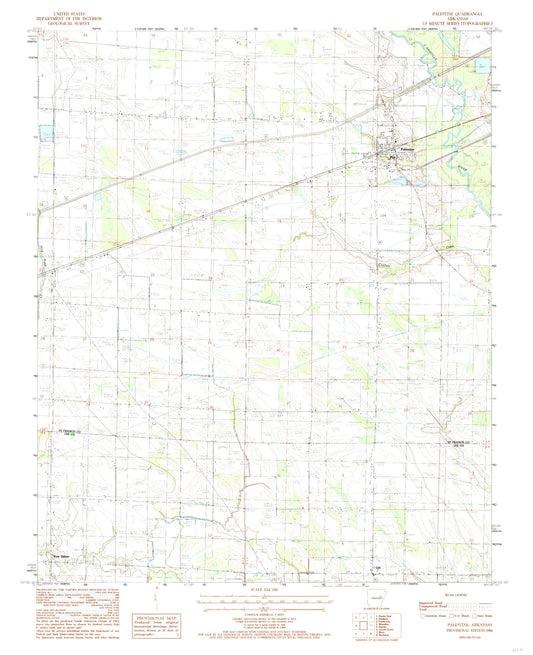 Classic USGS Palestine Arkansas 7.5'x7.5' Topo Map Image