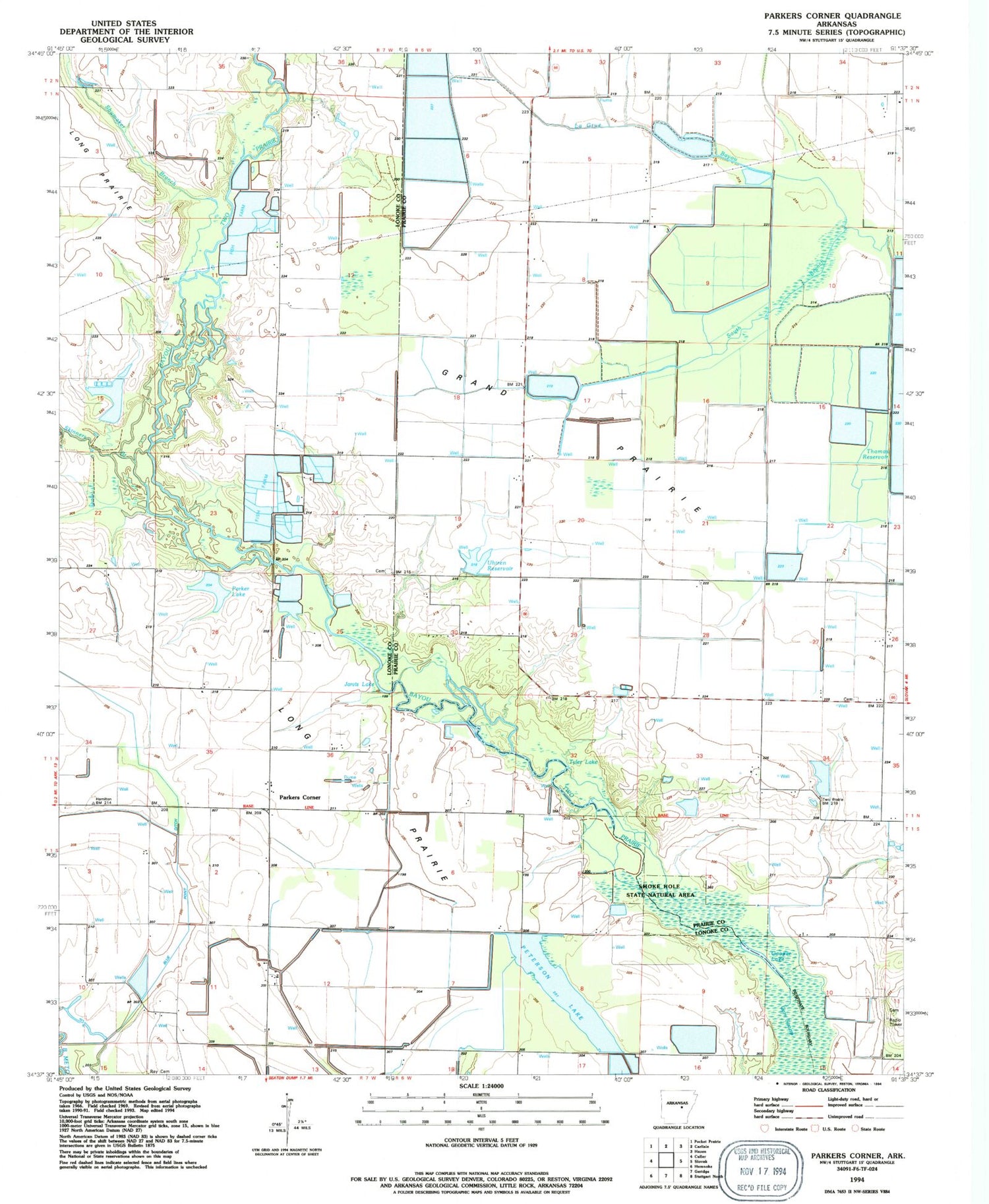 Classic USGS Parkers Corner Arkansas 7.5'x7.5' Topo Map Image