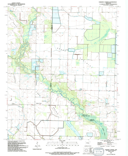 Classic USGS Parkers Corner Arkansas 7.5'x7.5' Topo Map Image