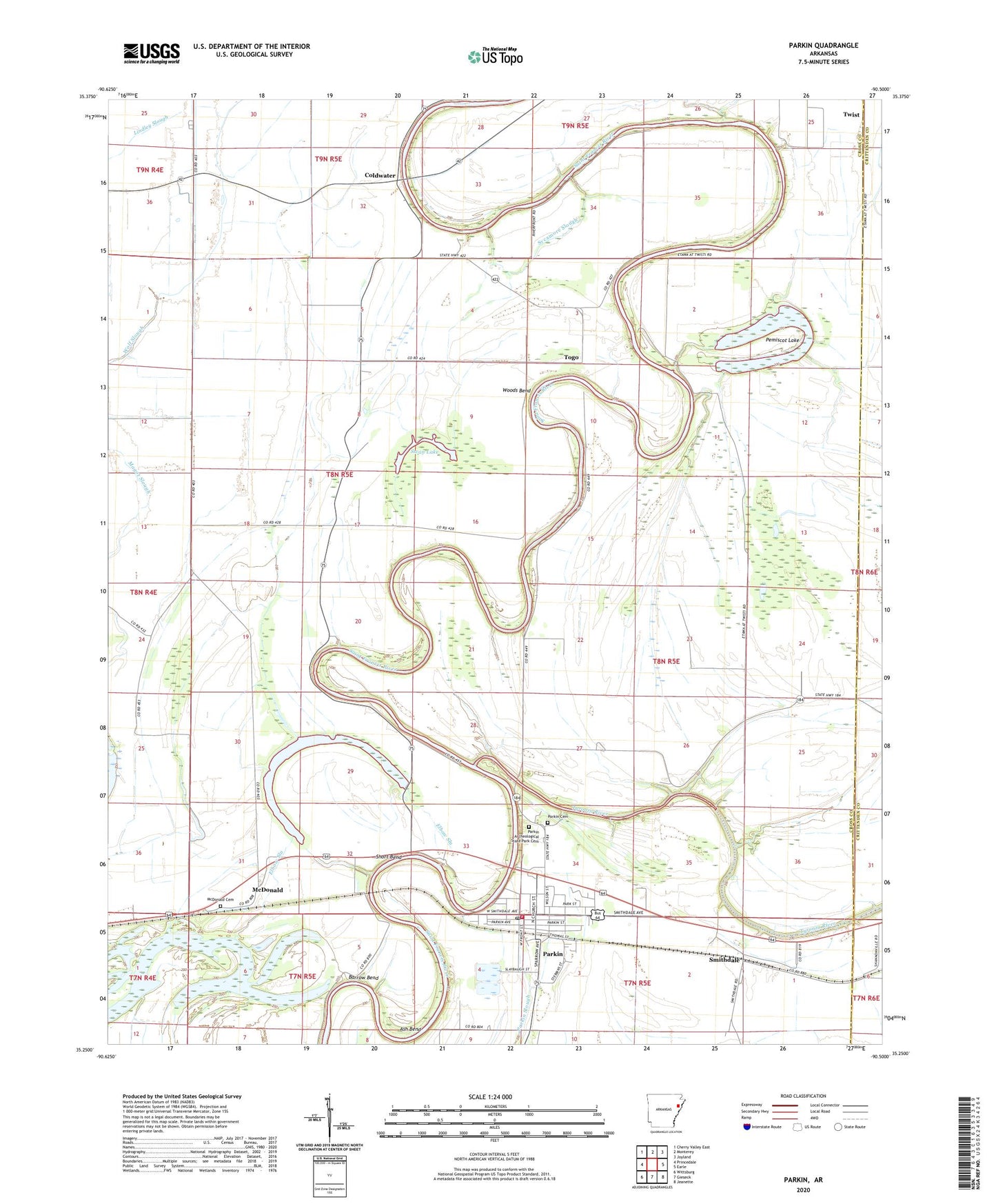 Parkin Arkansas US Topo Map Image
