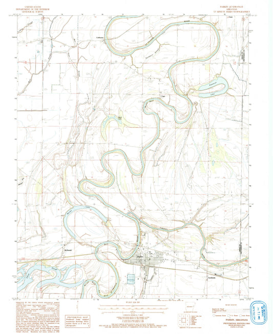 Classic USGS Parkin Arkansas 7.5'x7.5' Topo Map Image
