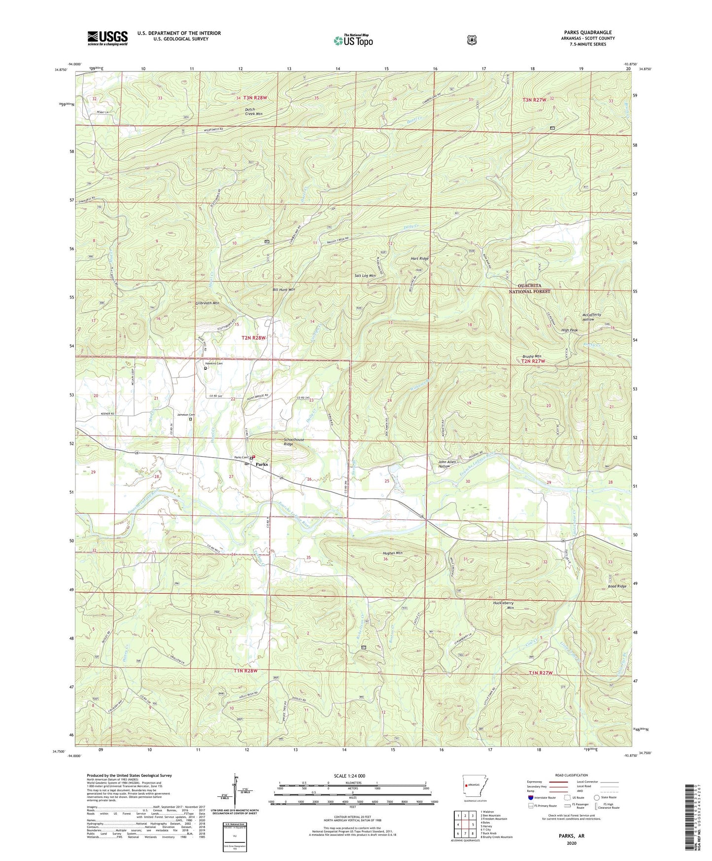 Parks Arkansas US Topo Map Image