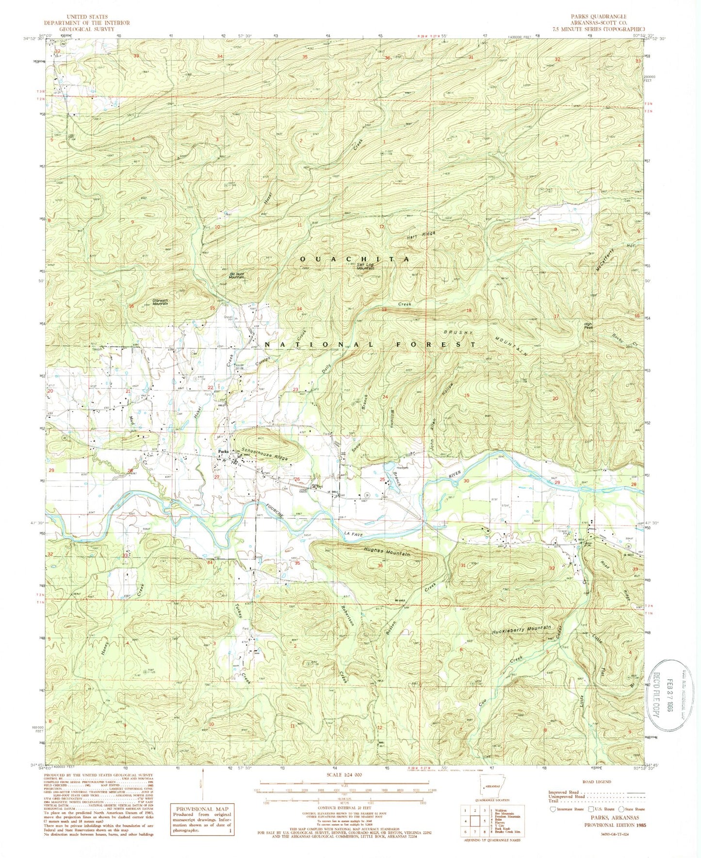 Classic USGS Parks Arkansas 7.5'x7.5' Topo Map Image