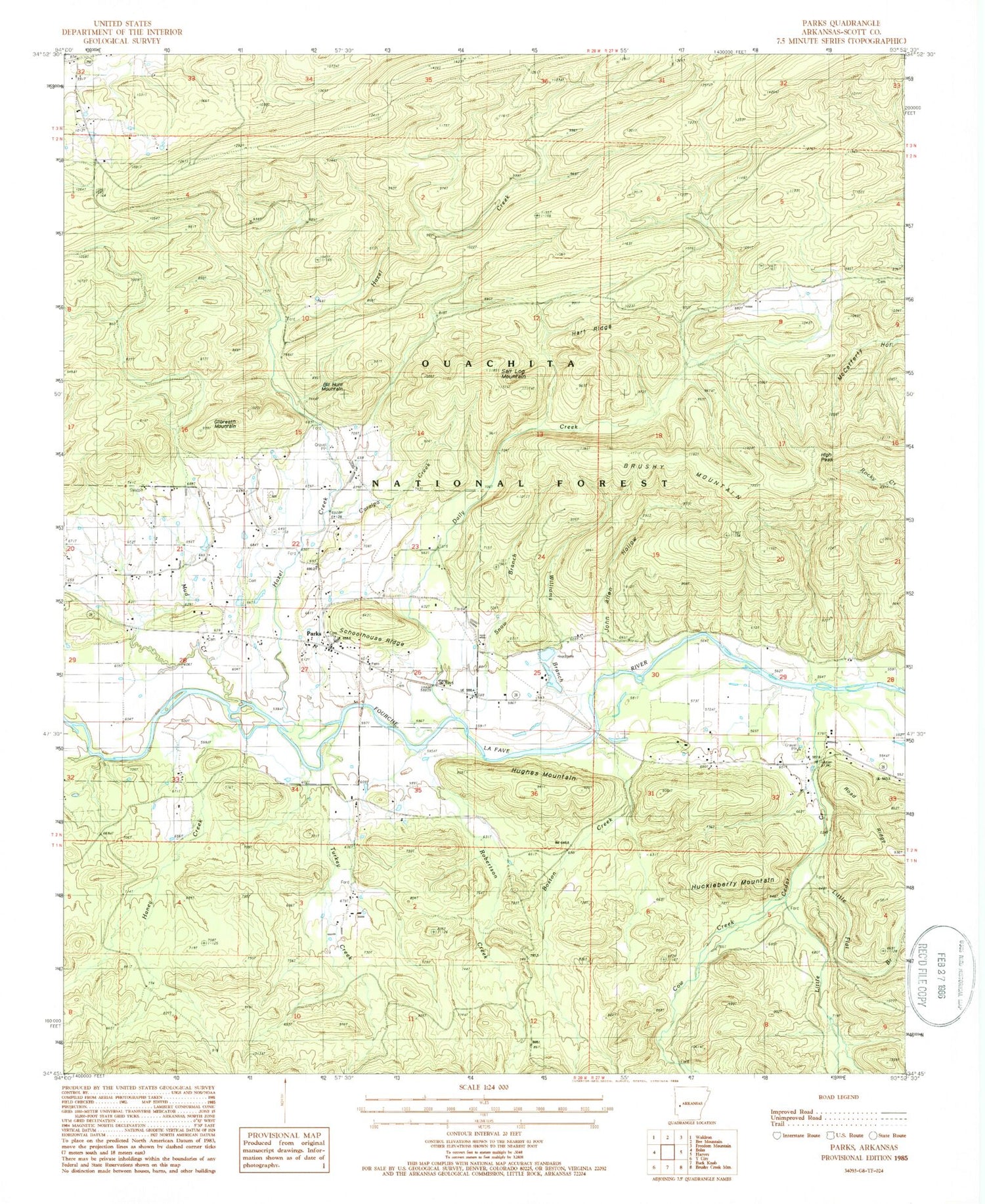 Classic USGS Parks Arkansas 7.5'x7.5' Topo Map Image