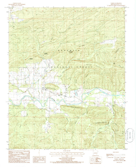 Classic USGS Parks Arkansas 7.5'x7.5' Topo Map Image