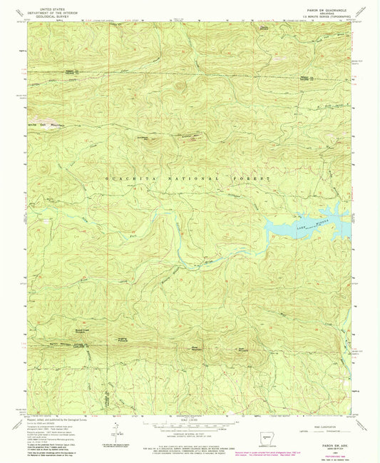 Classic USGS Paron SW Arkansas 7.5'x7.5' Topo Map Image