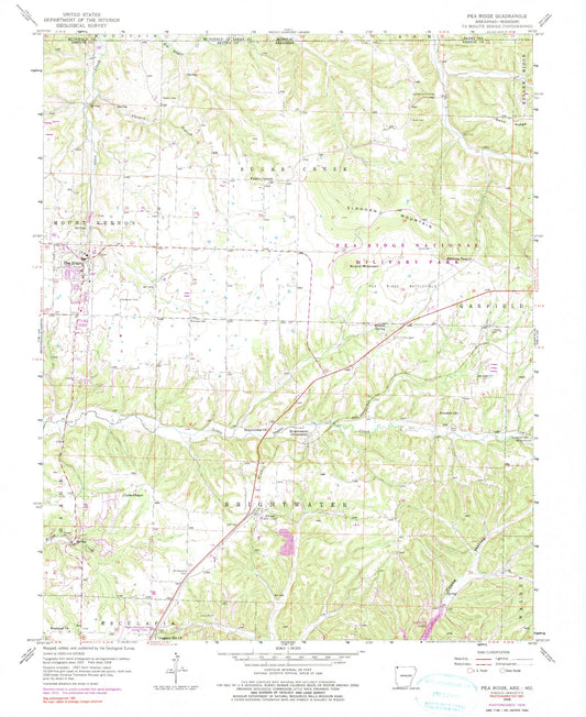 Classic USGS Pea Ridge Arkansas 7.5'x7.5' Topo Map Image