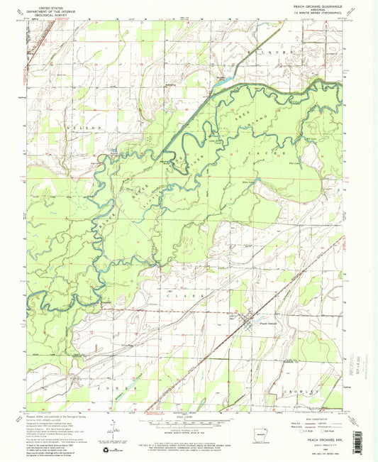 Classic USGS Peach Orchard Arkansas 7.5'x7.5' Topo Map Image
