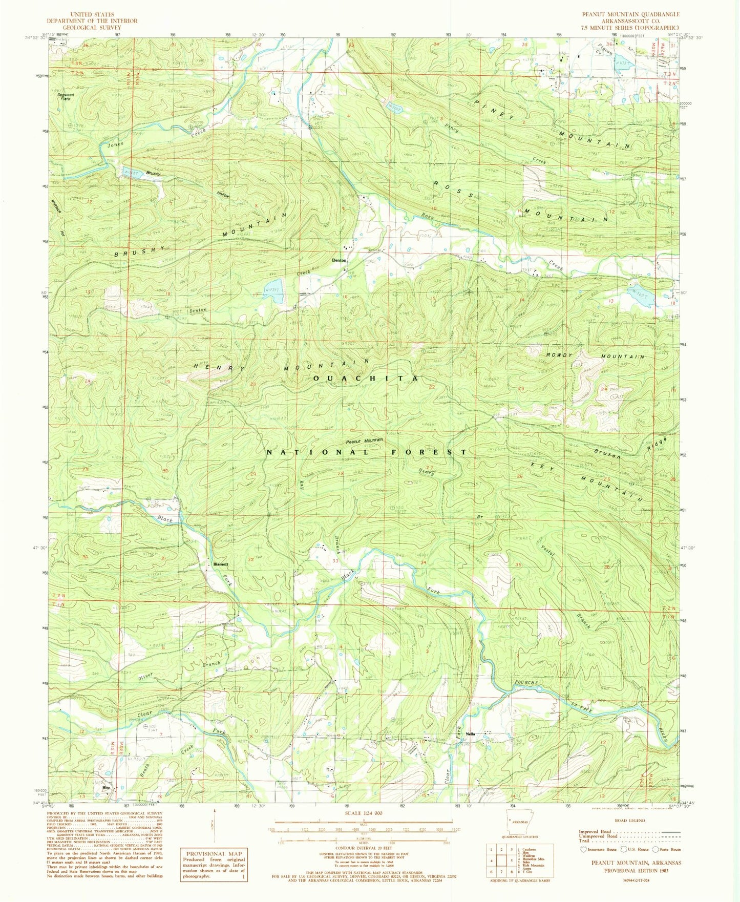 Classic USGS Peanut Mountain Arkansas 7.5'x7.5' Topo Map Image