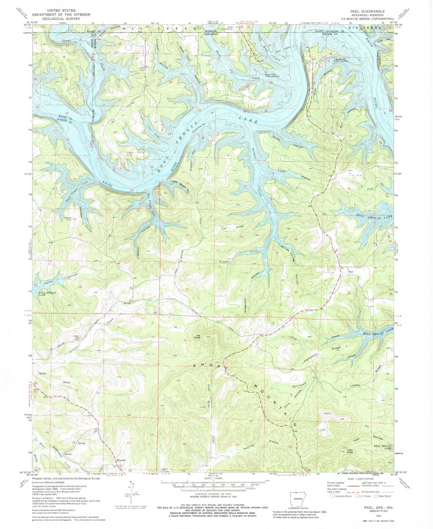 Classic USGS Peel Arkansas 7.5'x7.5' Topo Map Image