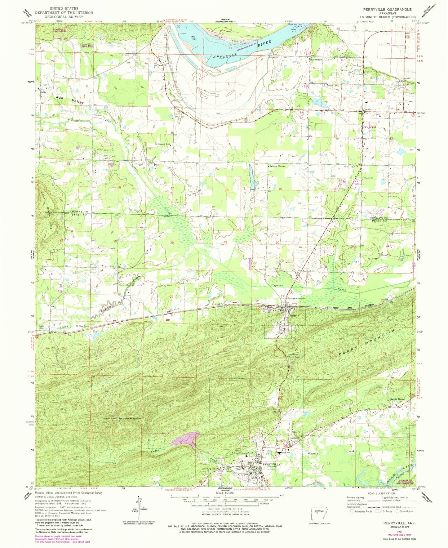 Classic USGS Perryville Arkansas 7.5'x7.5' Topo Map Image