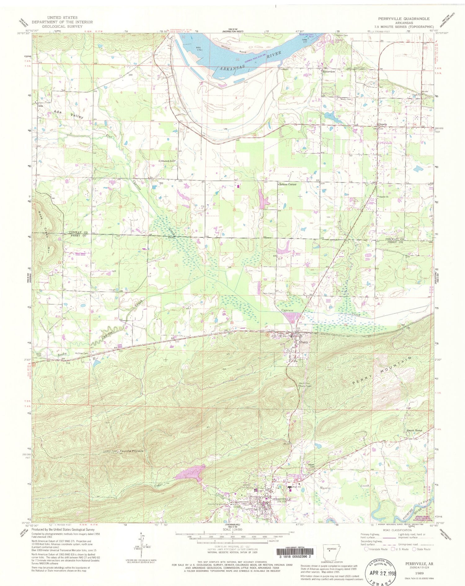 Classic USGS Perryville Arkansas 7.5'x7.5' Topo Map Image
