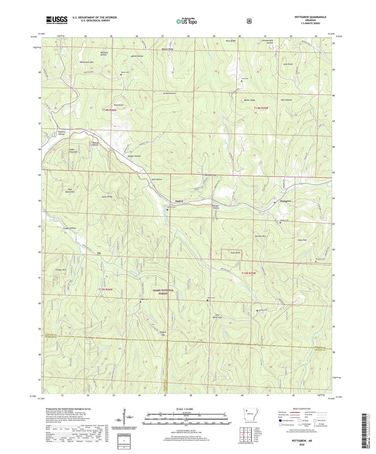 Pettigrew Arkansas US Topo Map Image
