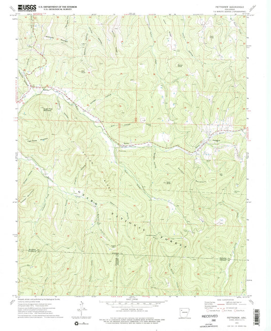 Classic USGS Pettigrew Arkansas 7.5'x7.5' Topo Map Image