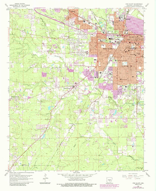 Classic USGS Pine Bluff Arkansas 7.5'x7.5' Topo Map Image
