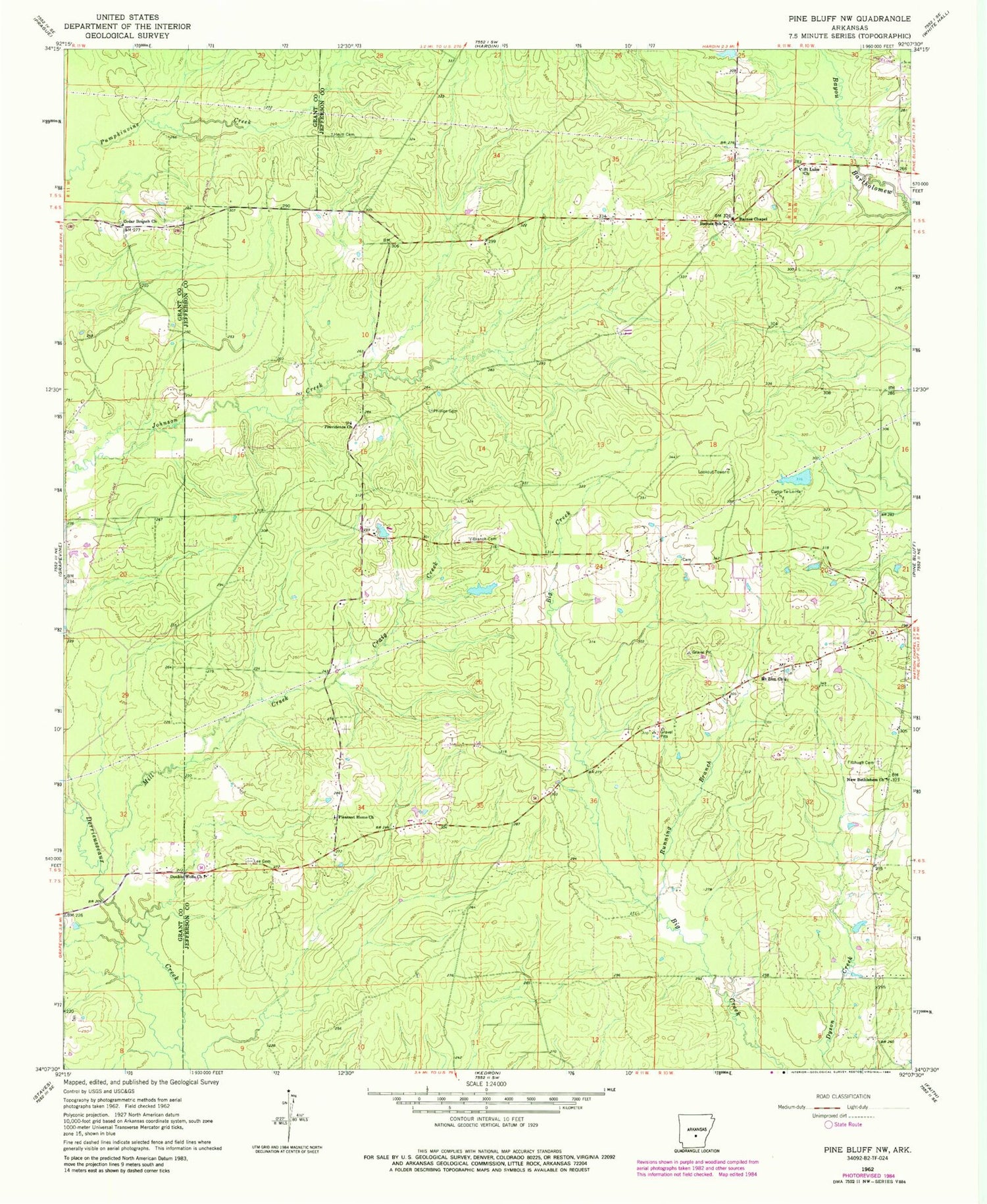 Classic USGS Pine Bluff NW Arkansas 7.5'x7.5' Topo Map Image