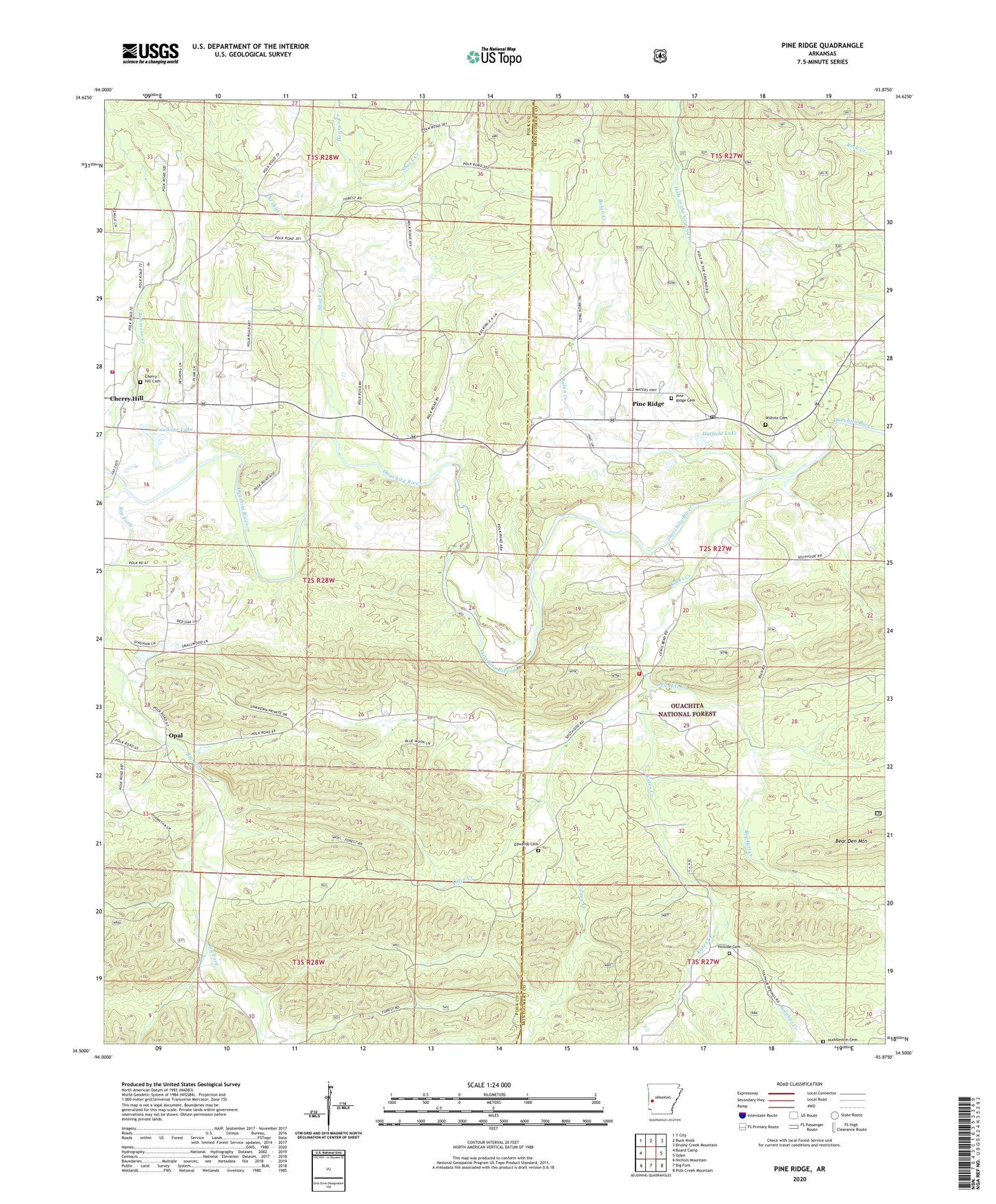Pine Ridge Arkansas US Topo Map Image