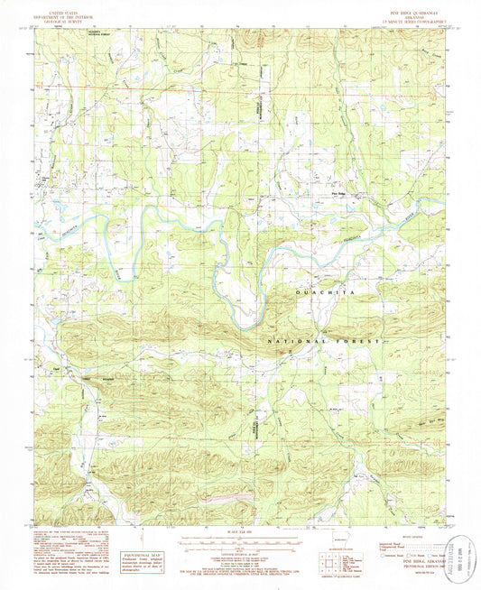 Classic USGS Pine Ridge Arkansas 7.5'x7.5' Topo Map Image