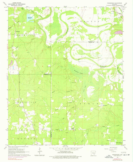 Classic USGS Pinebergen Arkansas 7.5'x7.5' Topo Map Image