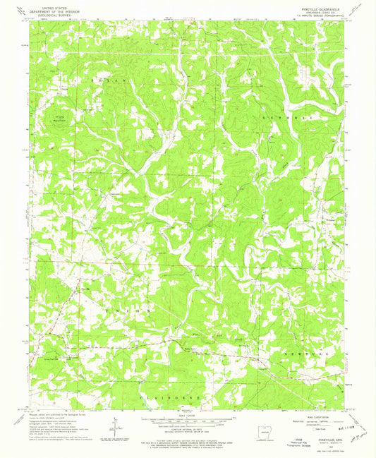 Classic USGS Pineville Arkansas 7.5'x7.5' Topo Map Image