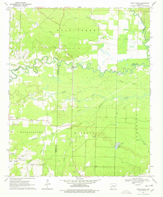 Classic USGS Piney Grove Arkansas 7.5'x7.5' Topo Map Image