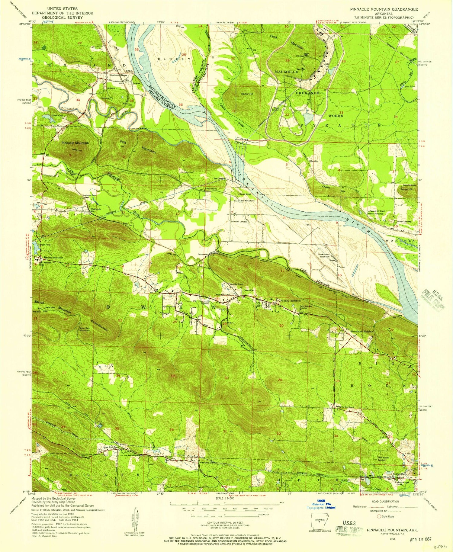 Classic USGS Pinnacle Mountain Arkansas 7.5'x7.5' Topo Map Image