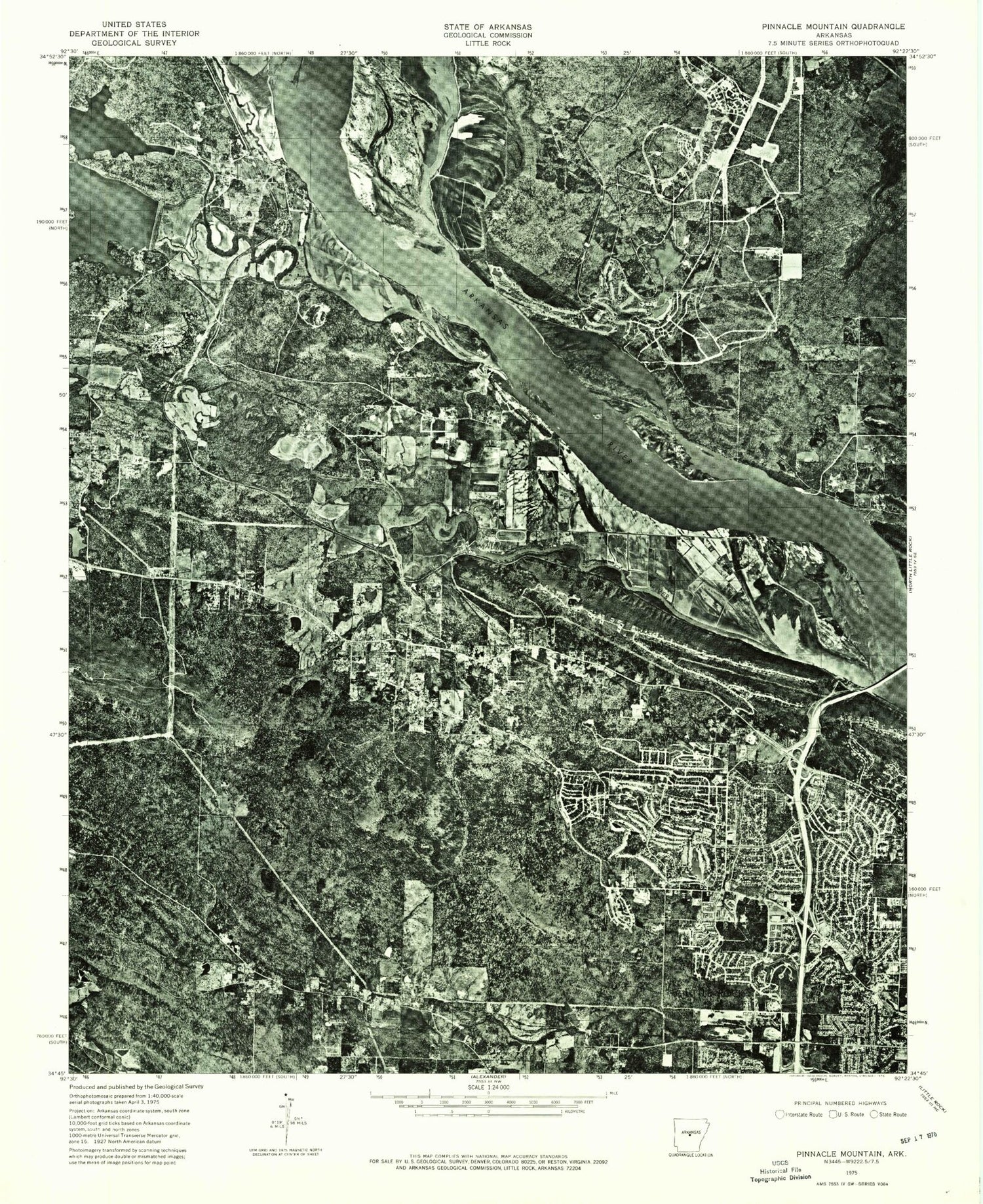 Classic USGS Pinnacle Mountain Arkansas 7.5'x7.5' Topo Map Image