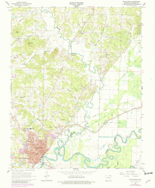Classic USGS Pocahontas Arkansas 7.5'x7.5' Topo Map Image