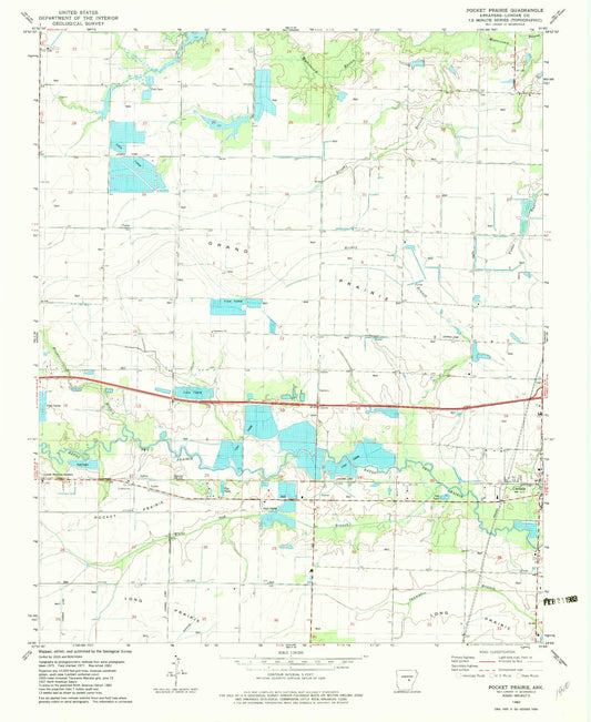 Classic USGS Pocket Prairie Arkansas 7.5'x7.5' Topo Map Image