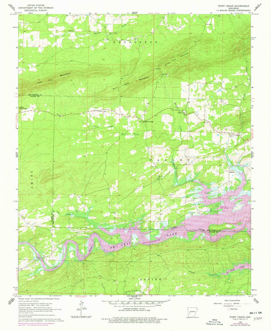 Classic USGS Point Cedar Arkansas 7.5'x7.5' Topo Map Image