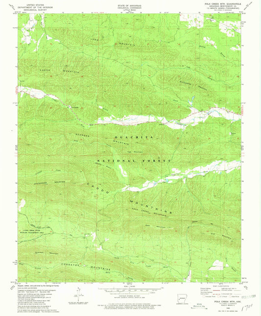 Classic USGS Polk Creek Mountain Arkansas 7.5'x7.5' Topo Map Image