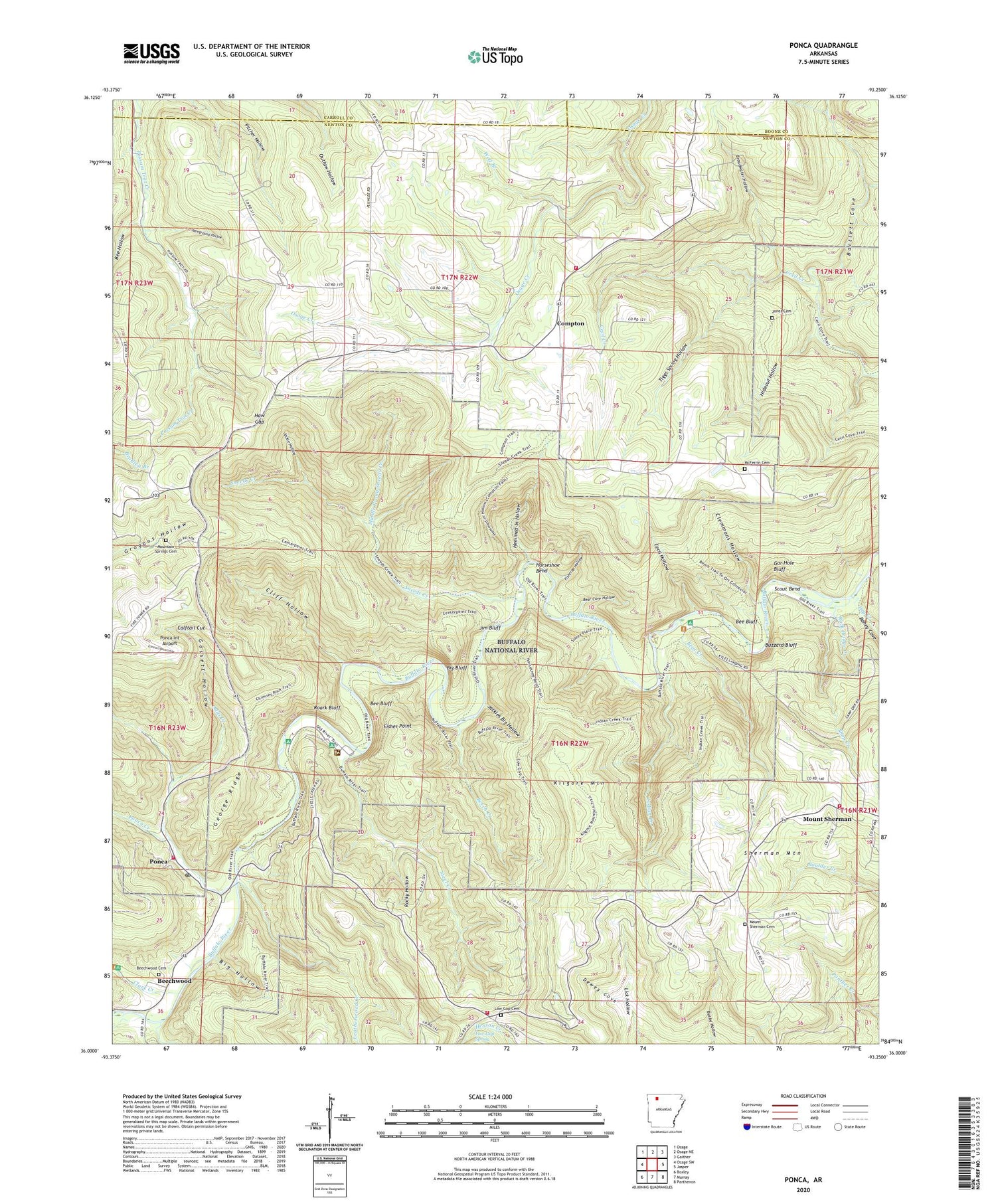 Ponca Arkansas US Topo Map Image