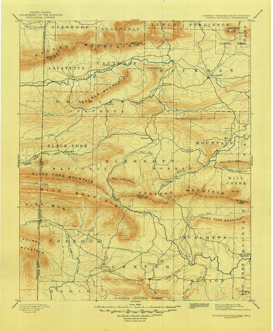 Historic 1899 Poteau Mountain Arkansas 30'x30' Topo Map Image