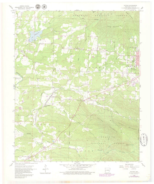 Classic USGS Potter Arkansas 7.5'x7.5' Topo Map Image