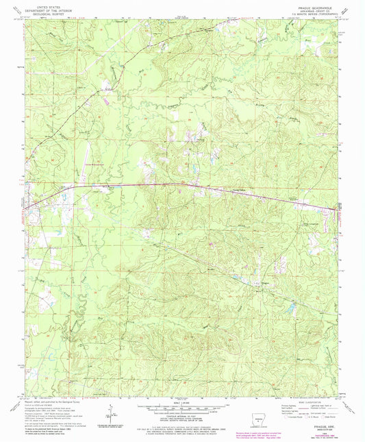Classic USGS Prague Arkansas 7.5'x7.5' Topo Map Image