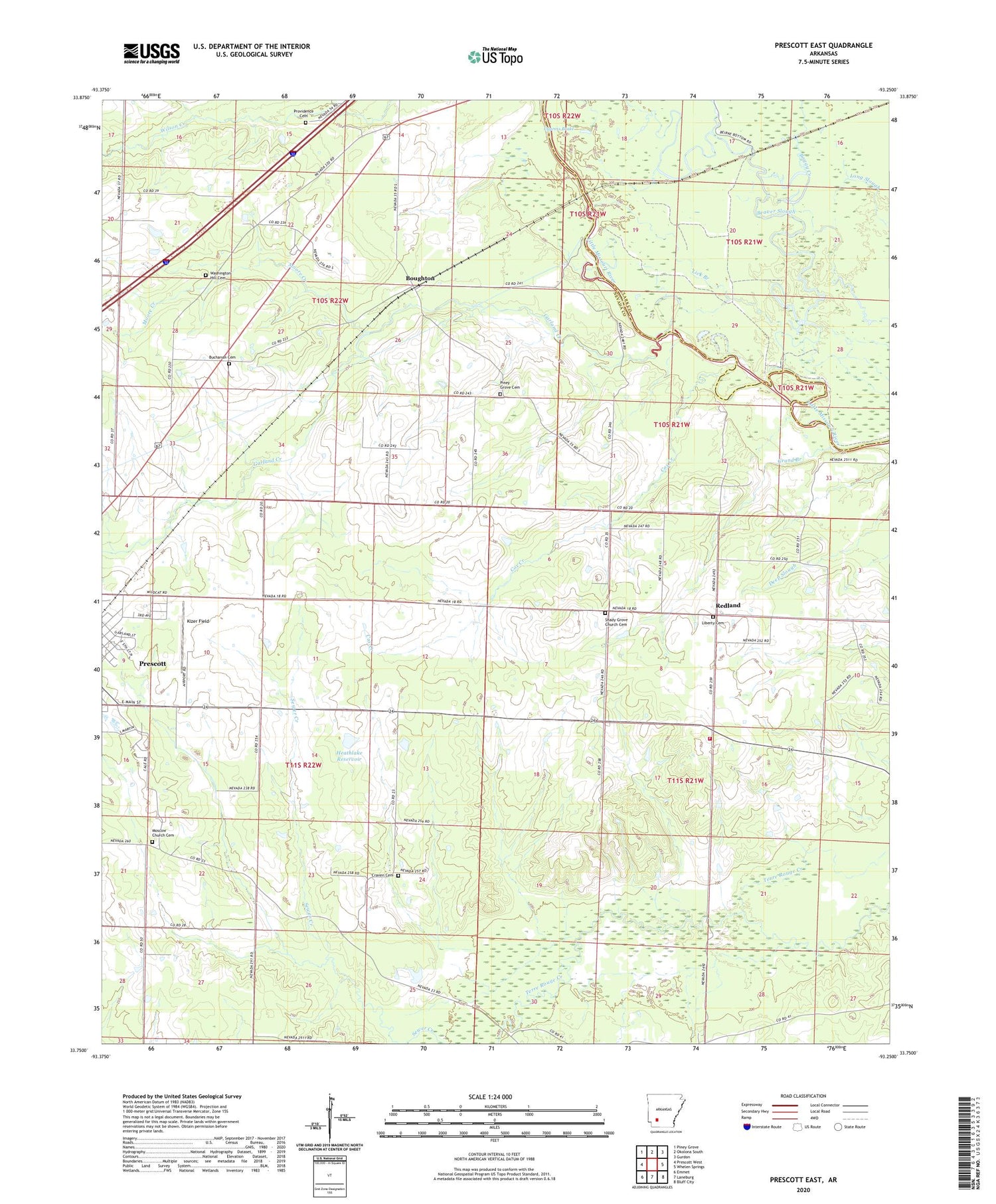 Prescott East Arkansas US Topo Map Image