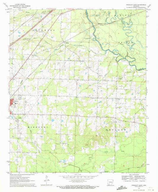 Classic USGS Prescott East Arkansas 7.5'x7.5' Topo Map Image