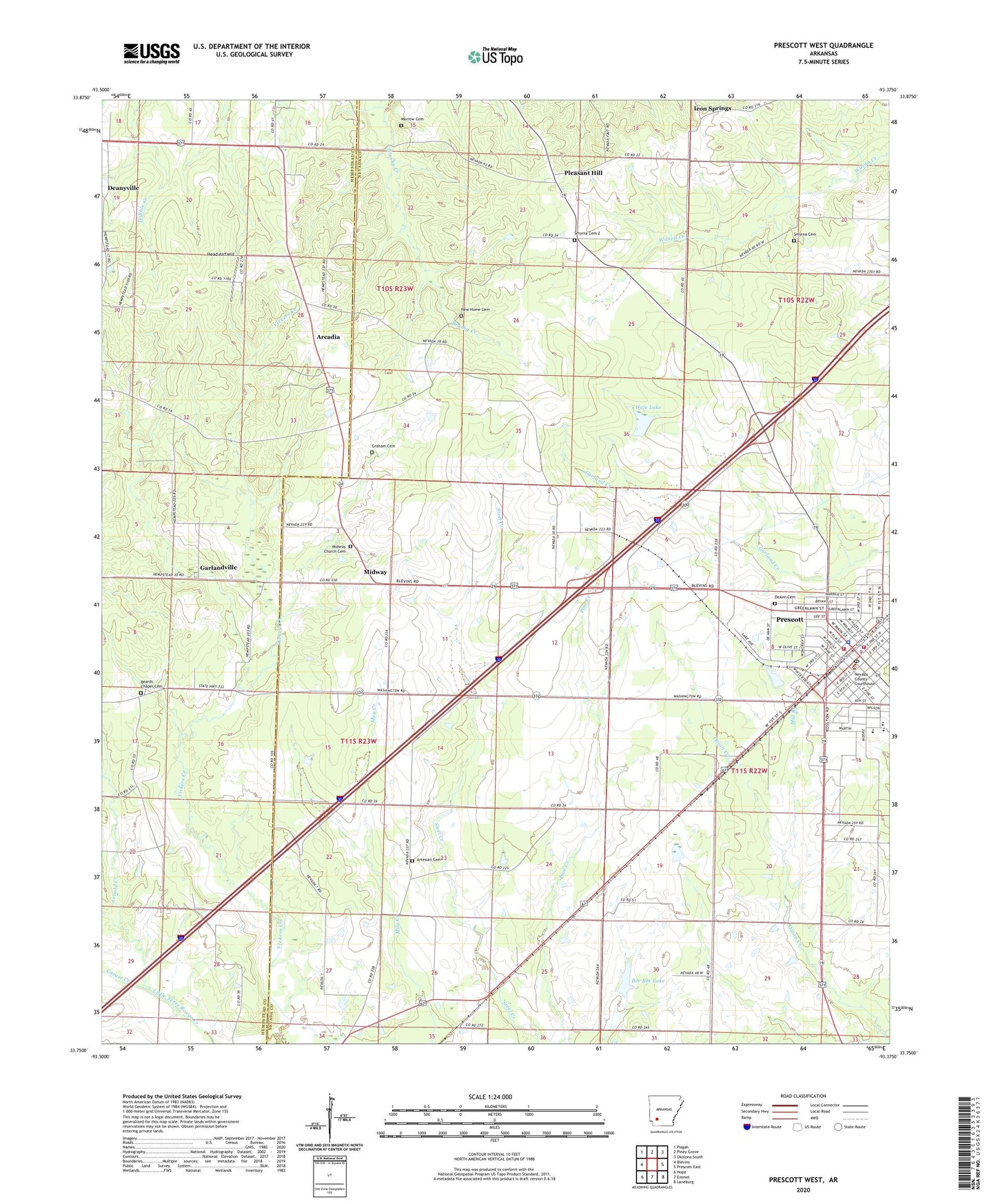 Prescott West Arkansas US Topo Map Image