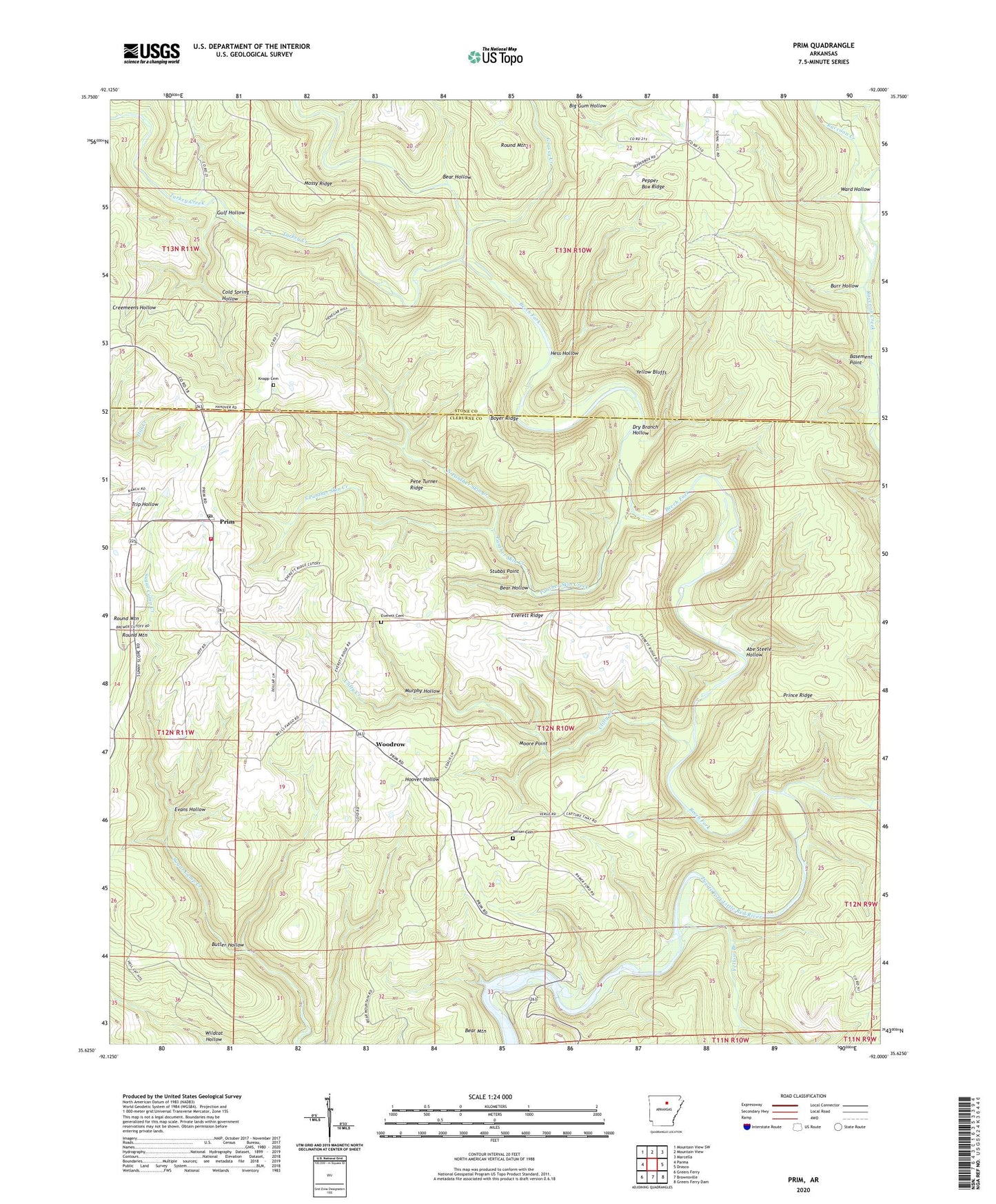 Prim Arkansas US Topo Map Image