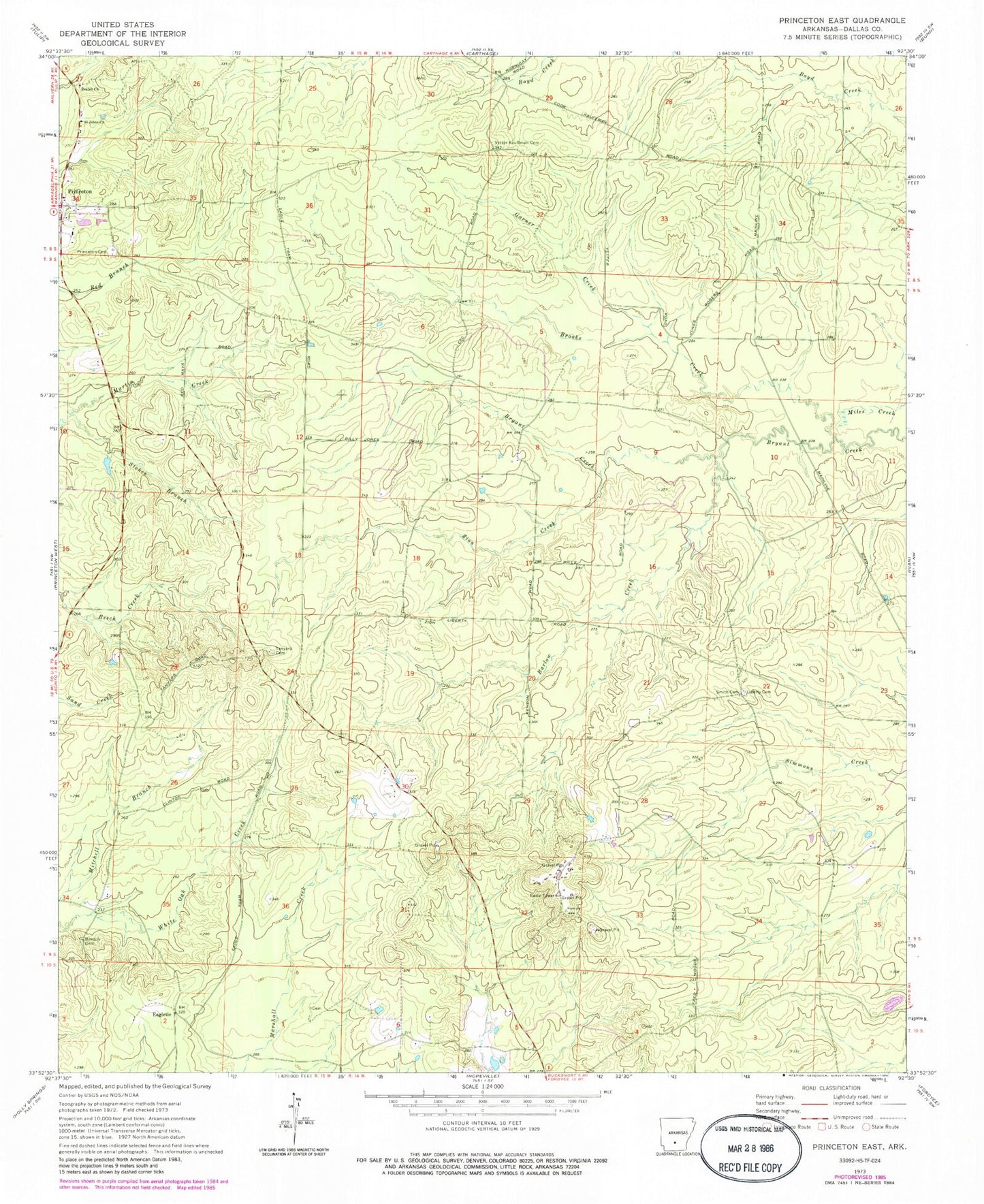 Classic USGS Princeton East Arkansas 7.5'x7.5' Topo Map Image