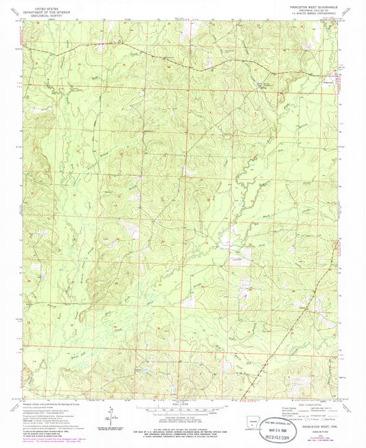 Classic USGS Princeton West Arkansas 7.5'x7.5' Topo Map Image