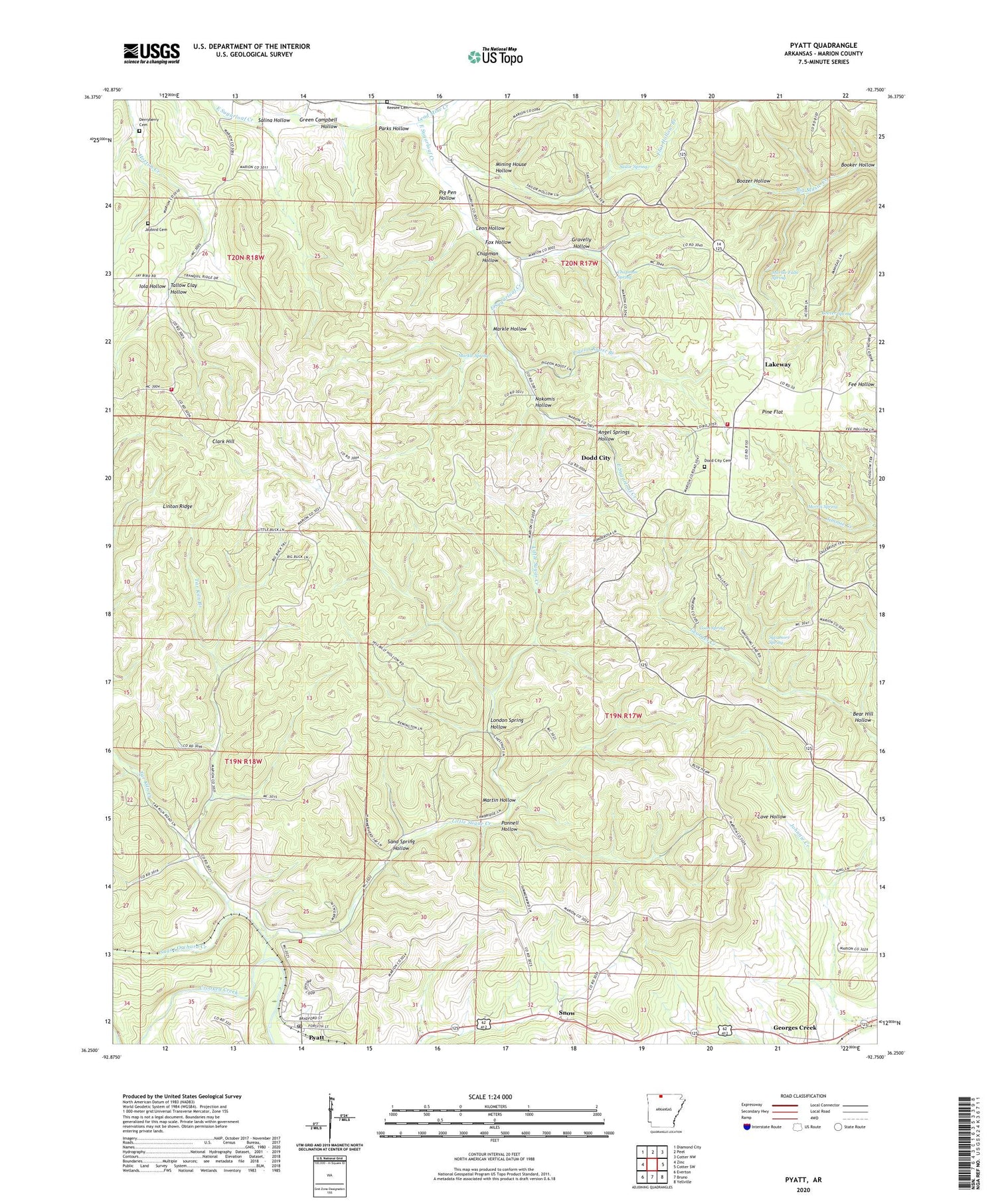 Pyatt Arkansas US Topo Map Image